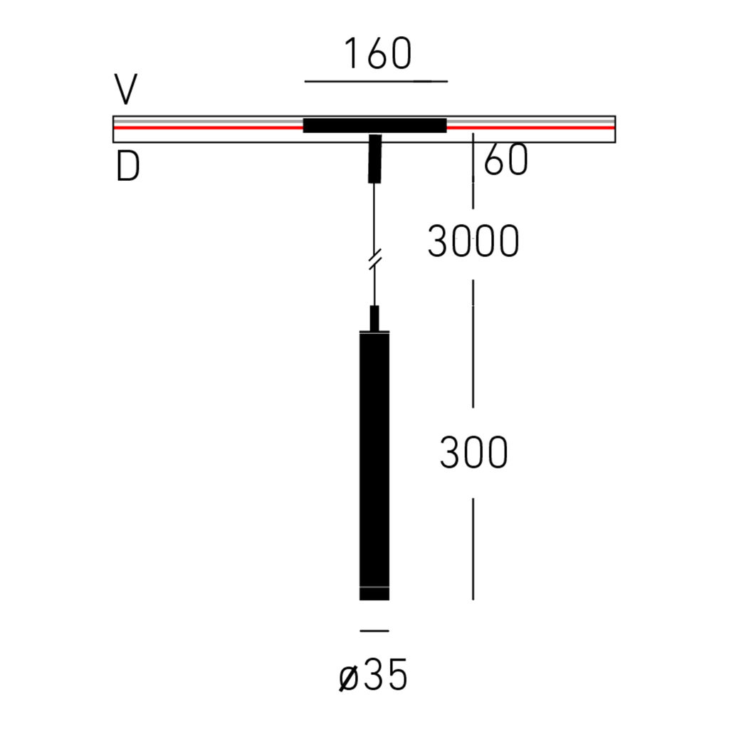 Moi 30 Z B TR48 Stromschienenpendelstrahler Maßzeichnung